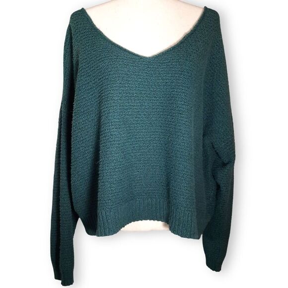 American Eagle Oversized Sweater Size XL Ribbed Knit Cotton Blend Teal Green - Picture 1 of 9